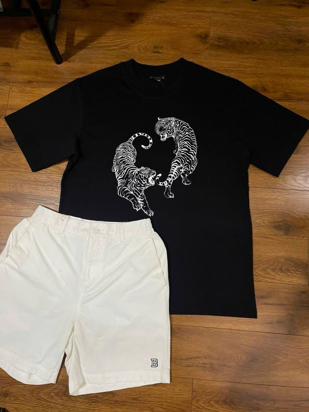 Gildan Black Tee with White Twin Tiger Graphic